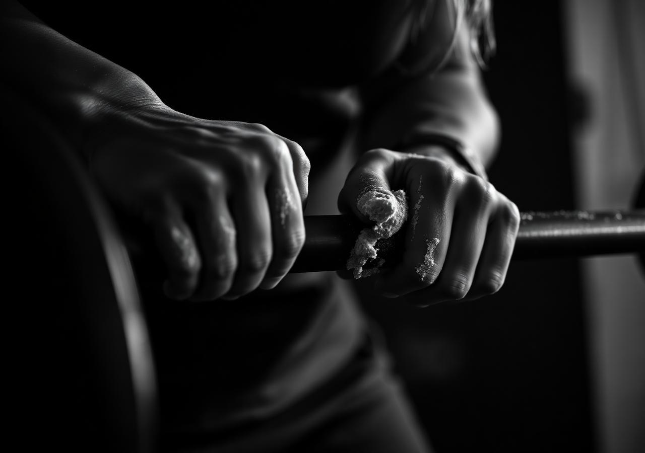 Hands gripping the barbell